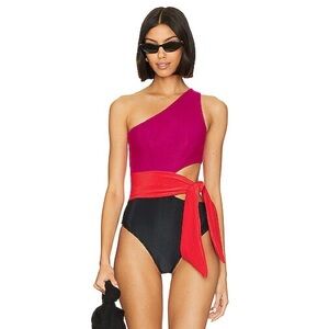 Beach Riot Carlie One-Piece Suit Glacier Color Block Cutout Side-Tie